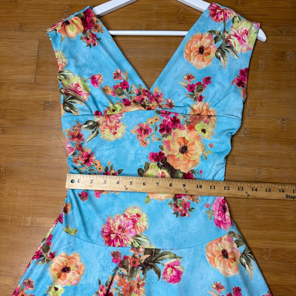 Vintage Ruby Women's Floral Print Fit and Flare V-Neck Dress‎ Sleeveless Size L - Picture 5 of 7